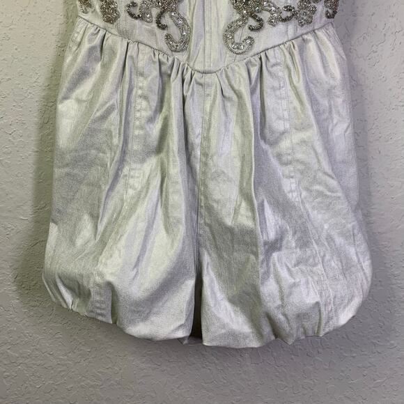 FREE PEOPLE Romper Janelle Bubble Style Size 4‎ Metallic Silver Hidden Side Zip - Picture 6 of 16